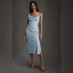BHLDN AUGUST SATIN CHARMEUSE MIDI DRESS